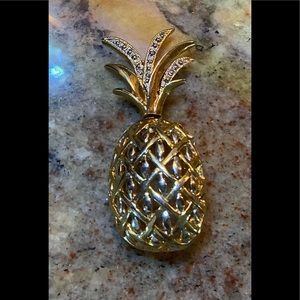 Pineapple Gold Tone and Rhinestone Brooch